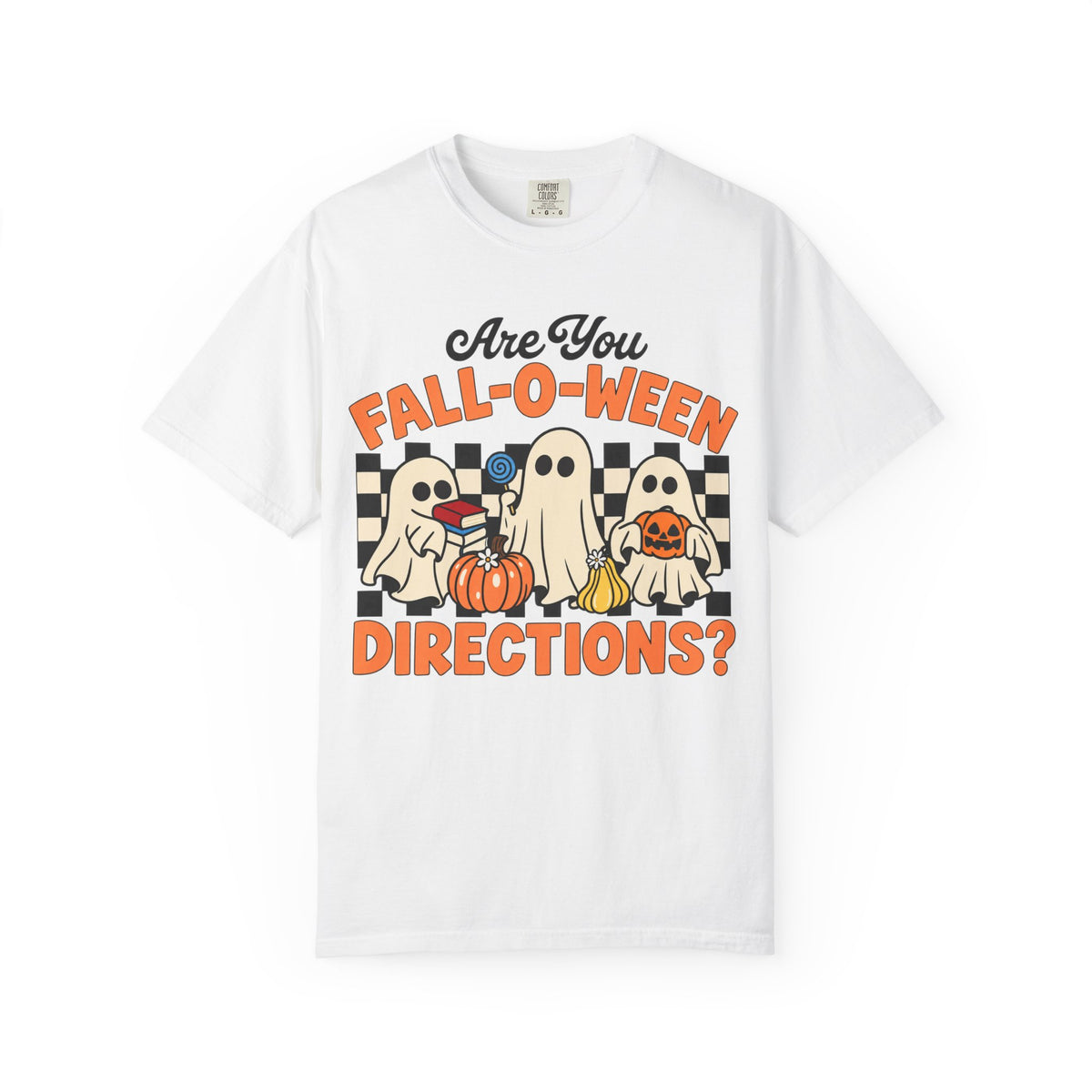 Fall-o-ween Ghosts Directions? T-shirt | Halloween pumpkin retro graphic
