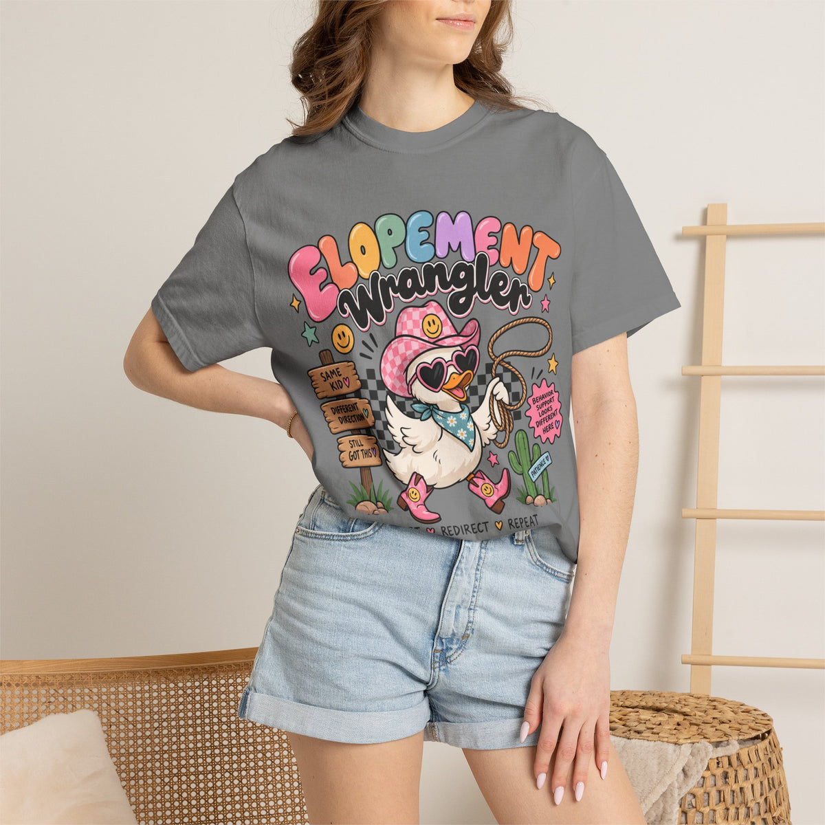 Elopement T-shirt | Cute Cowboy Sloth Illustration, Western Floral Tee