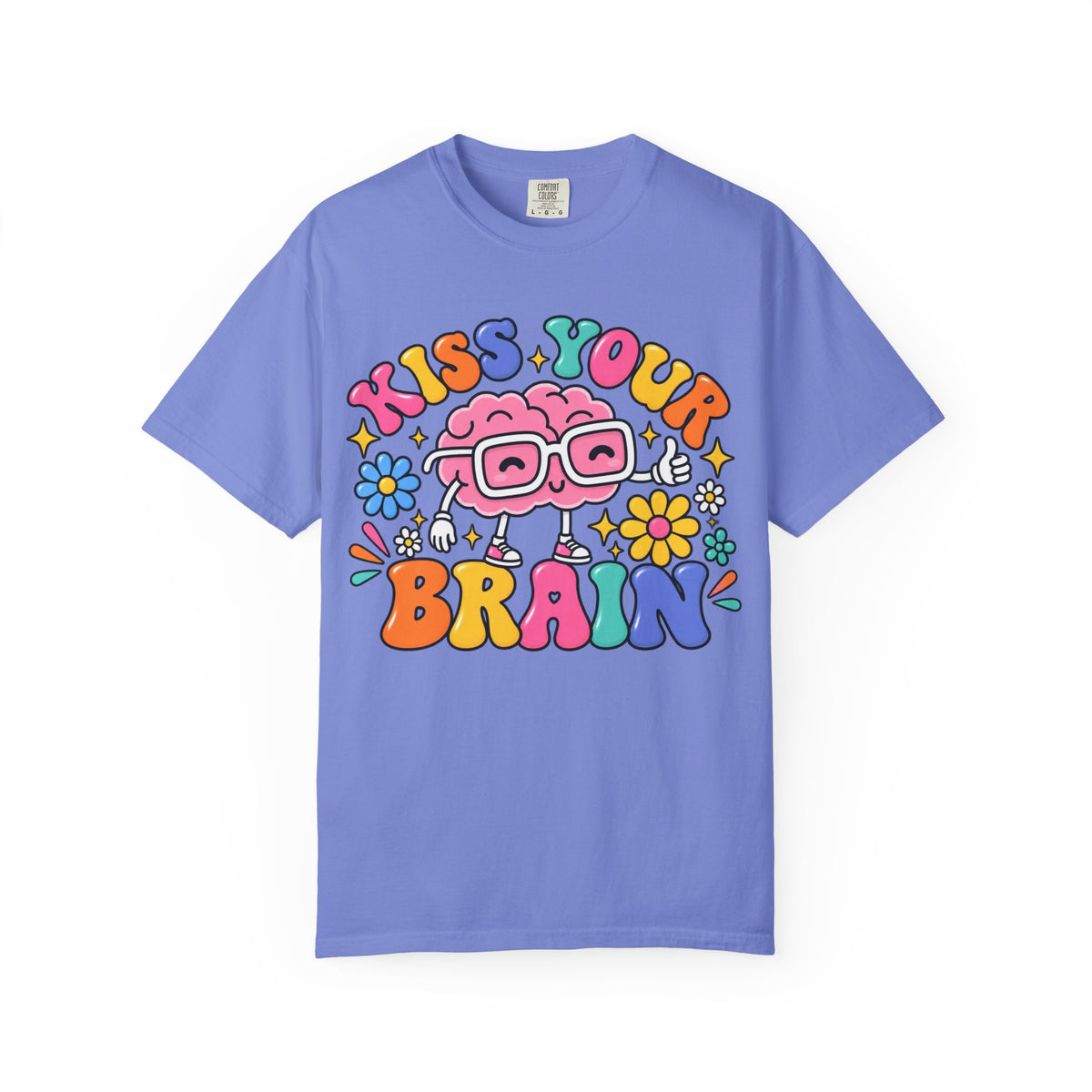 Kiss Your Brain BRI TEE | T-Shirt, Retro Cartoon Brain with Flowers