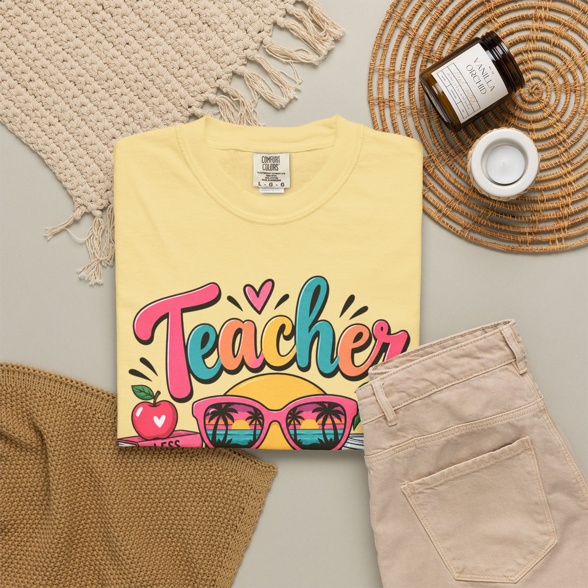 Teacher Off Duty T-shirt | Smiley Sunglasses, Books, Palm Trees, Coffee