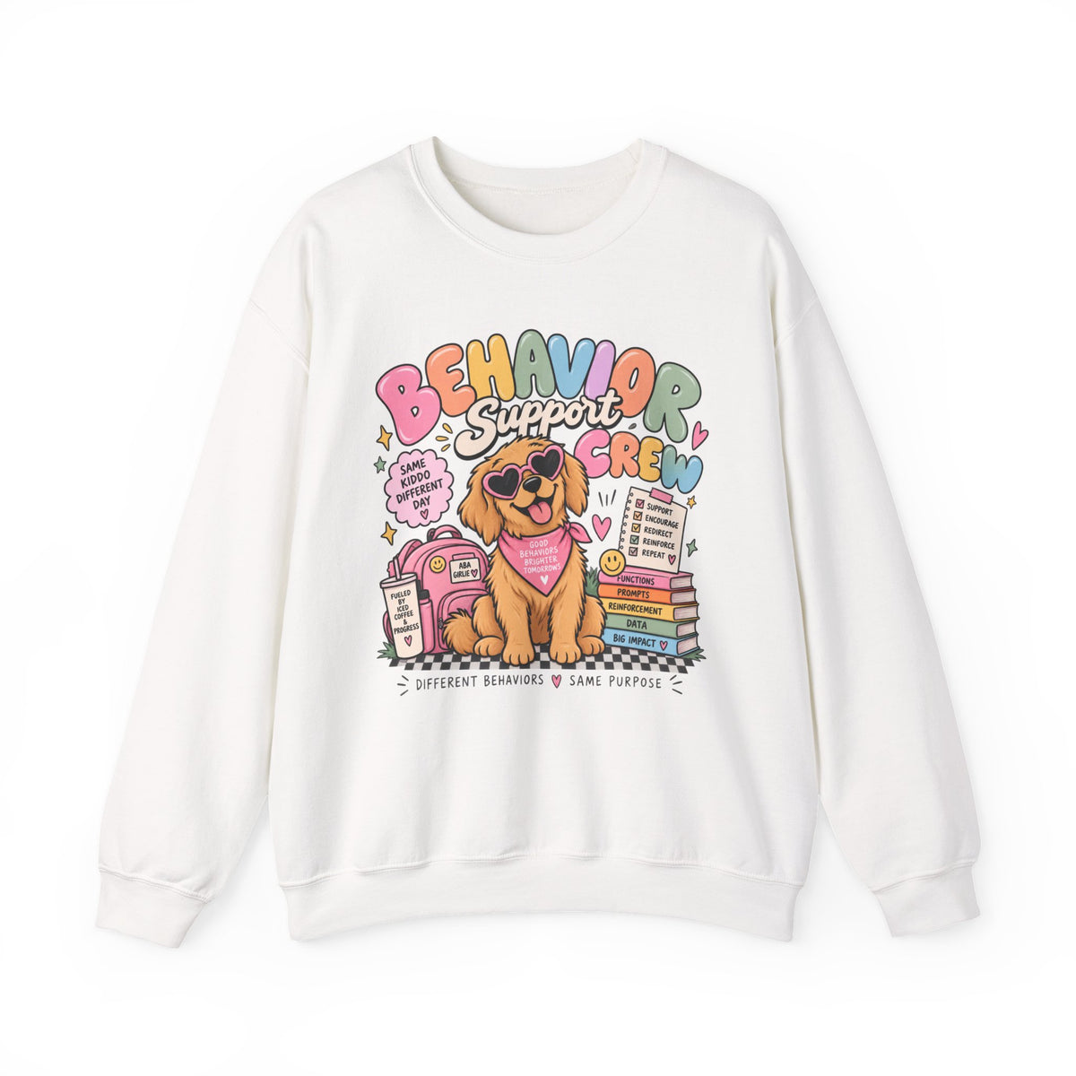 Behavior Support Crew sweatshirt | School Therapy Dog Design, Books & Classroom Icons
