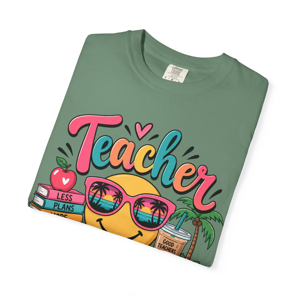 Teacher Off Duty T-shirt | Smiley Sunglasses, Books, Palm Trees, Coffee