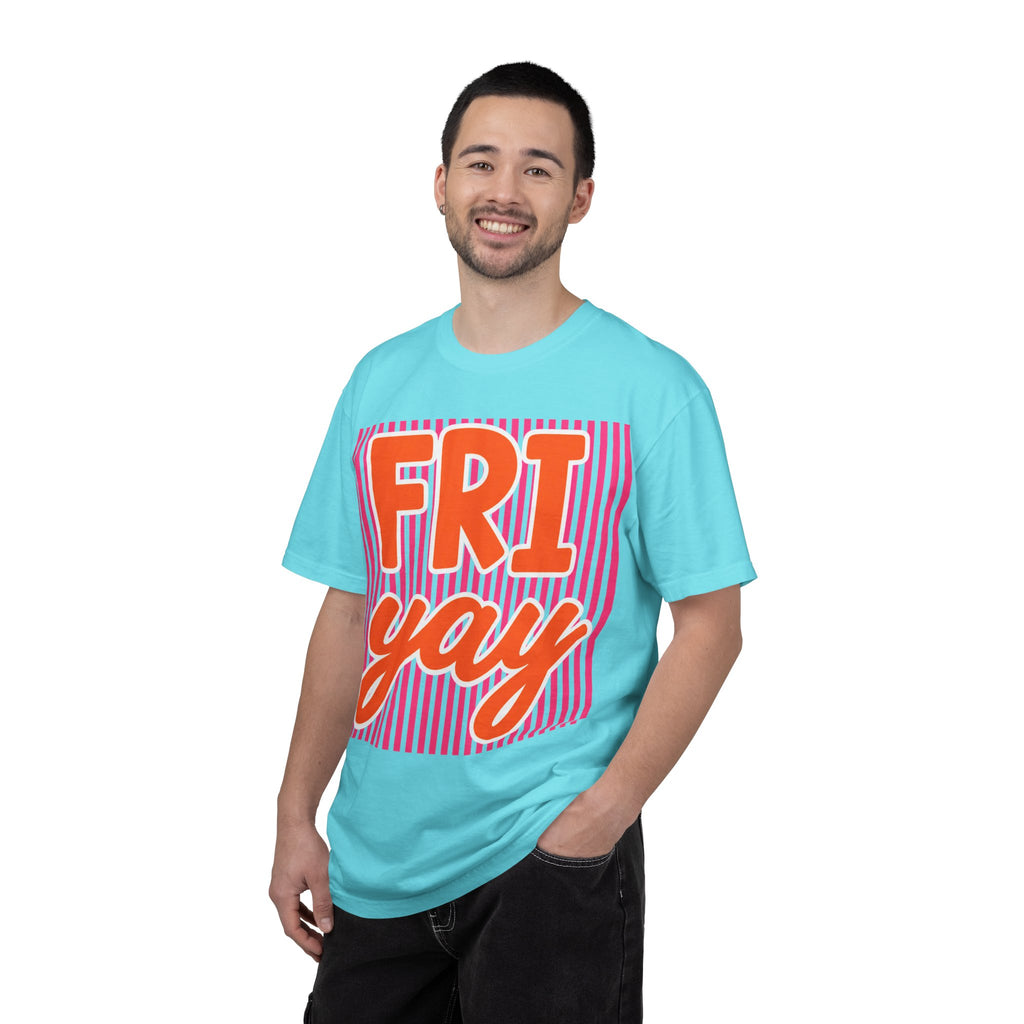 FRI yay T-shirt | Bright Retro Text, Pink Stripes