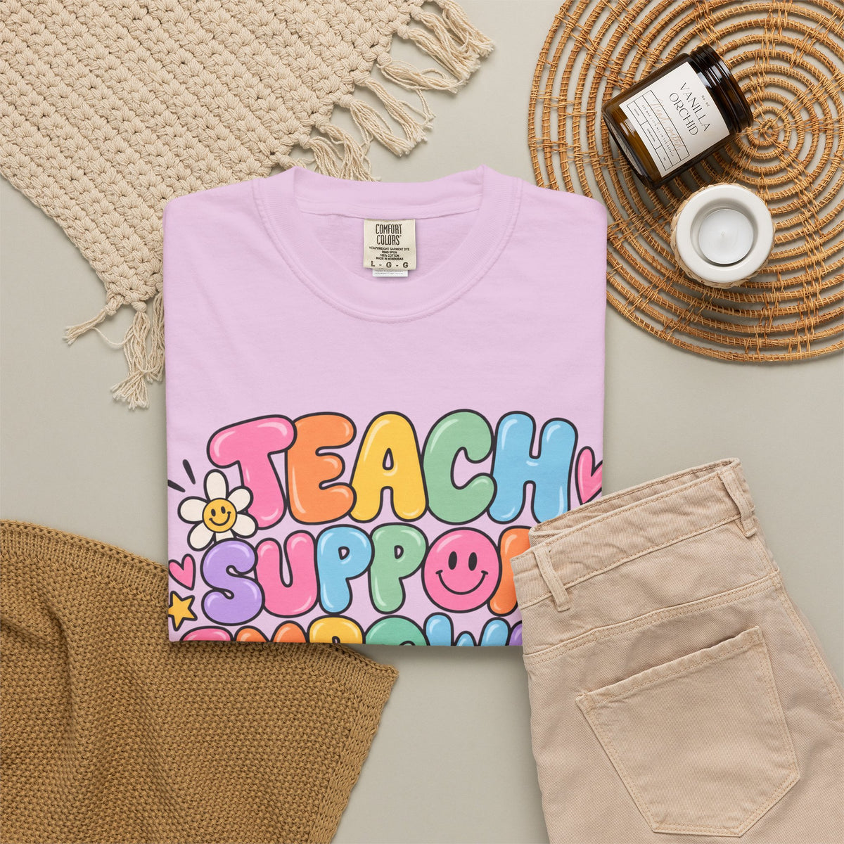 Teach Support Empower Include Repeat T-shirt | Rainbow Positivity Tee