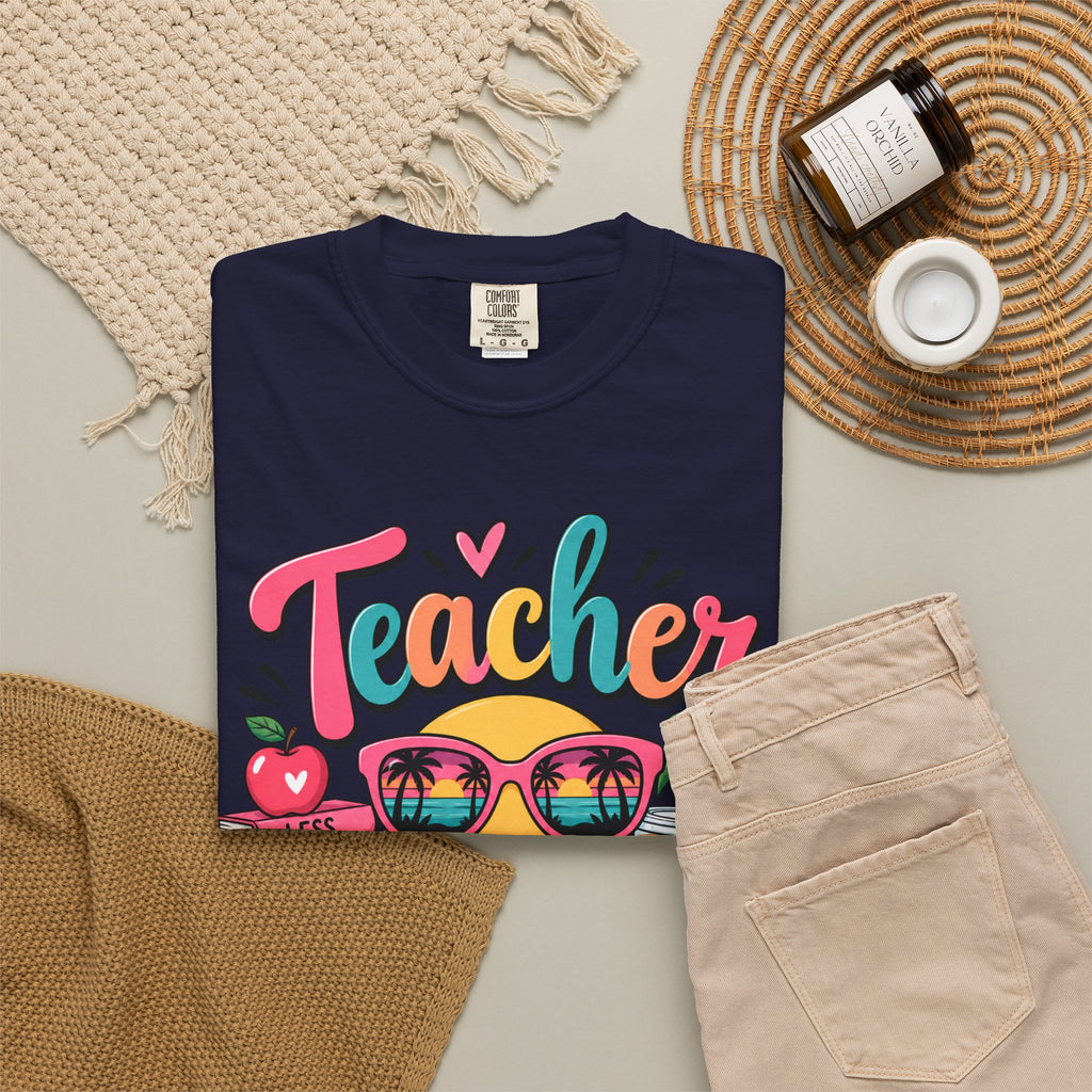 Teacher Off Duty T-shirt | Smiley Sunglasses, Books, Palm Trees, Coffee