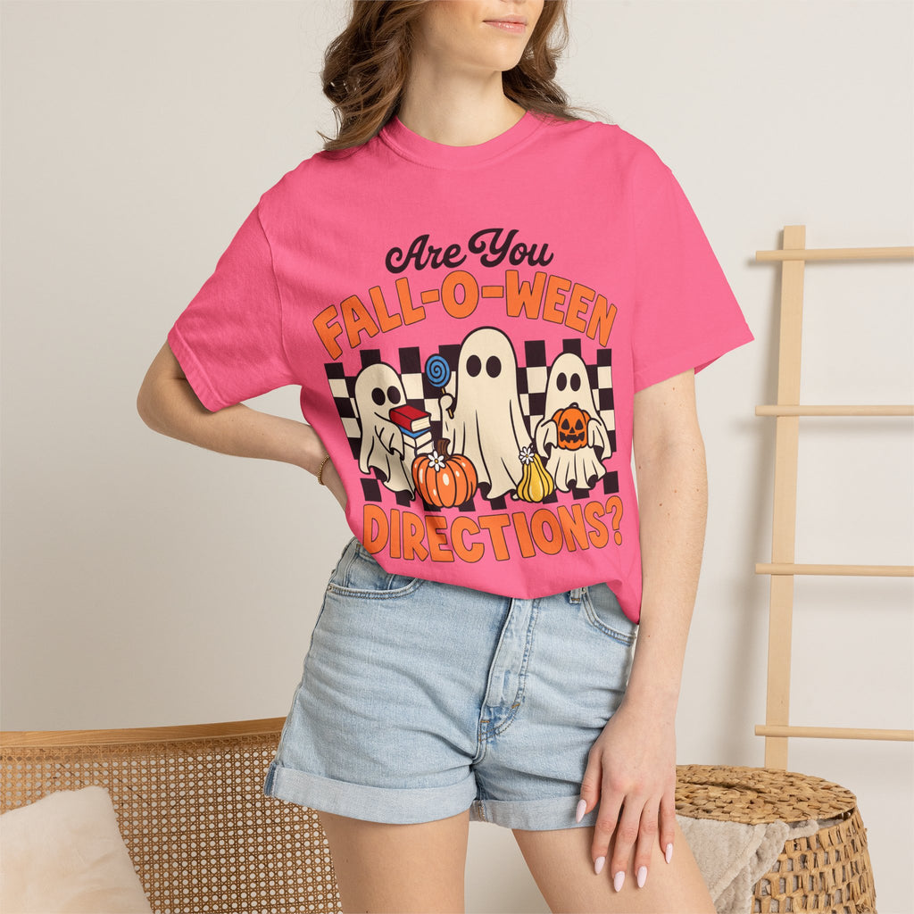 Fall-o-ween Ghosts Directions? T-shirt | Halloween pumpkin retro graphic