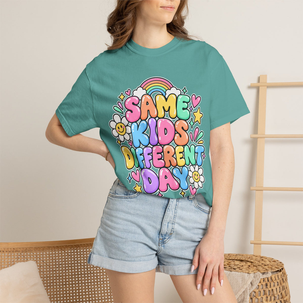 Same Kids Different Day T-shirt | Retro Rainbow Floral Typography