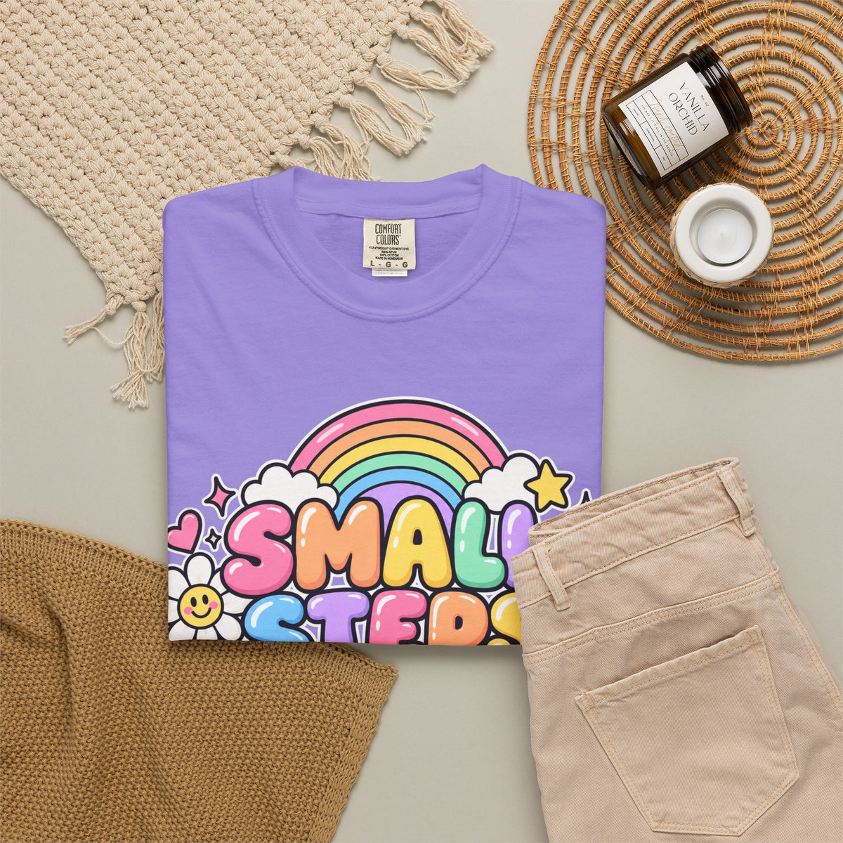 Small Steps Big Wins T-shirt | Retro Rainbow Positive Graphic
