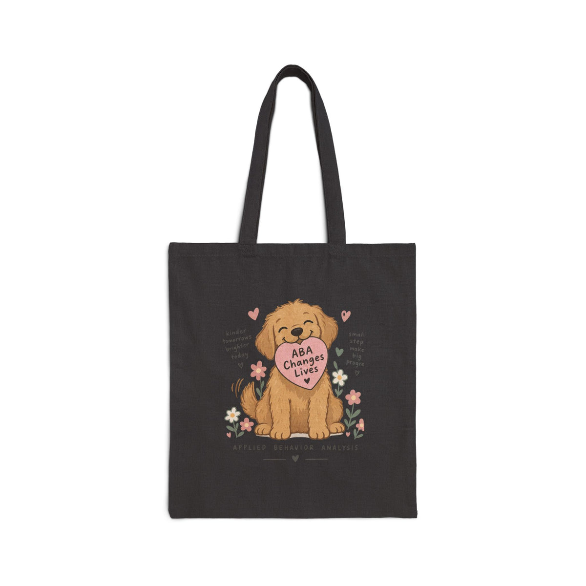 Golden Retriever Puppy Holding Heart tote bag | Cute Dog Illustration, Floral Accents
