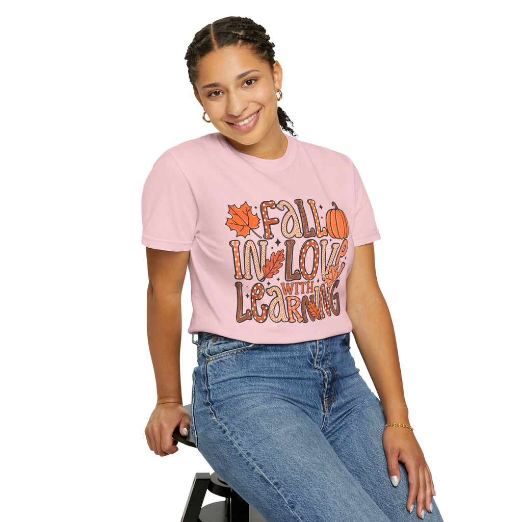Fall in Love with Learning T-Shirt | Teacher Autumn Pumpkin Leaves