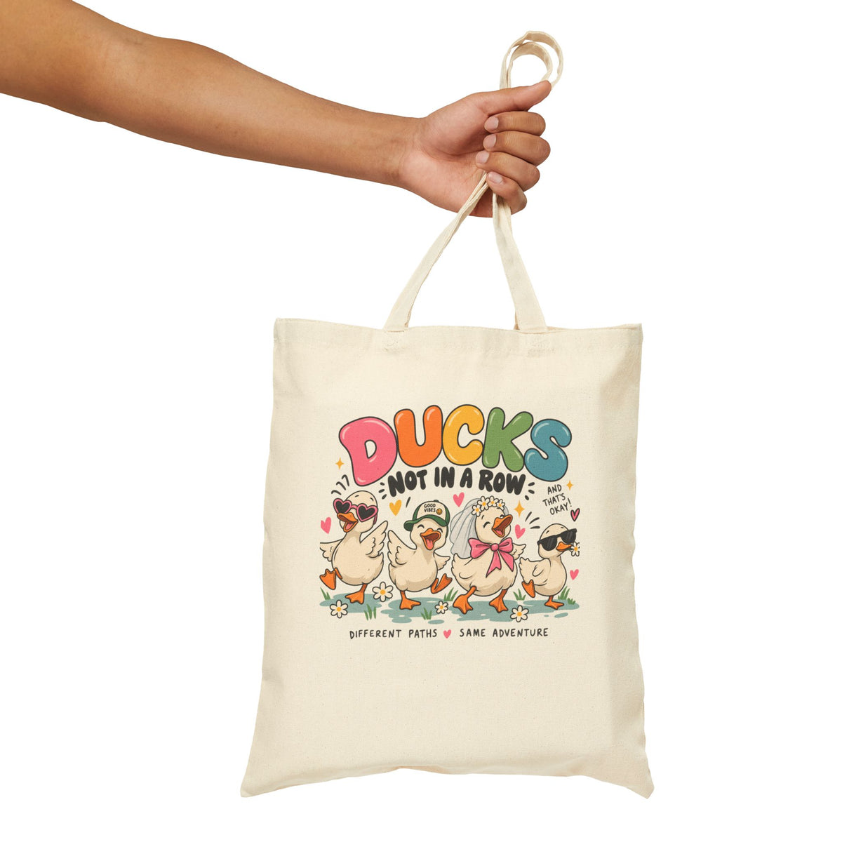 Ducks Not In A Row Tote Bag | Cartoon Ducks Canvas Tote