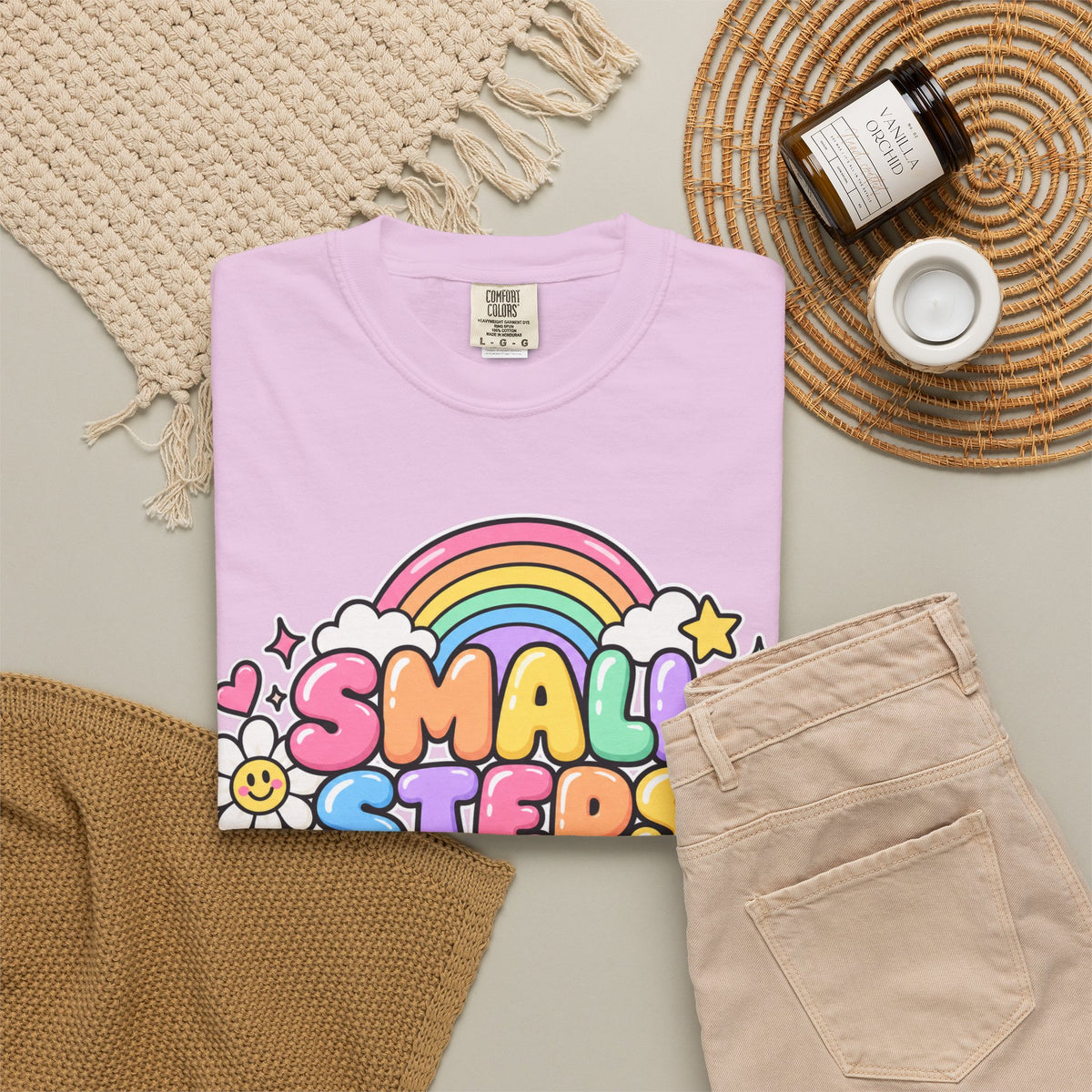 Small Steps Big Wins T-shirt | Retro Rainbow Positive Graphic