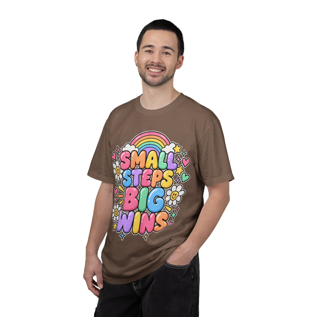 Small Steps Big Wins T-shirt | Retro Rainbow Positive Graphic