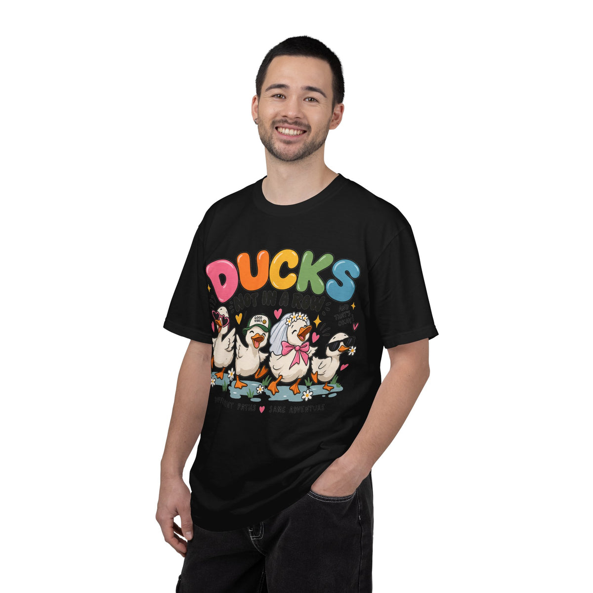 Ducks Not In A Row tee | Cute Duck Illustration T-Shirt, Different Paths Same Adventure