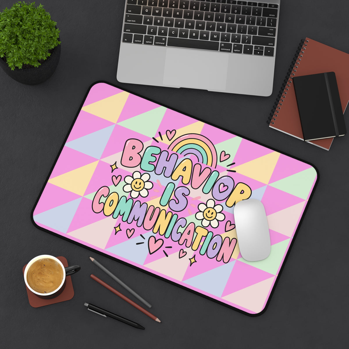 Behavior Is Communication Desk Mat | Pastel Rainbow Floral Classroom Décor