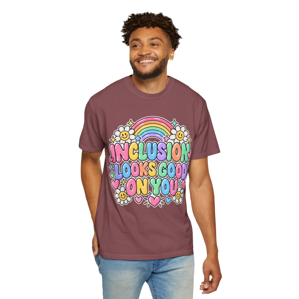 Inclusion Looks Good On You T-Shirt | Rainbow Smiles Graphic Tee