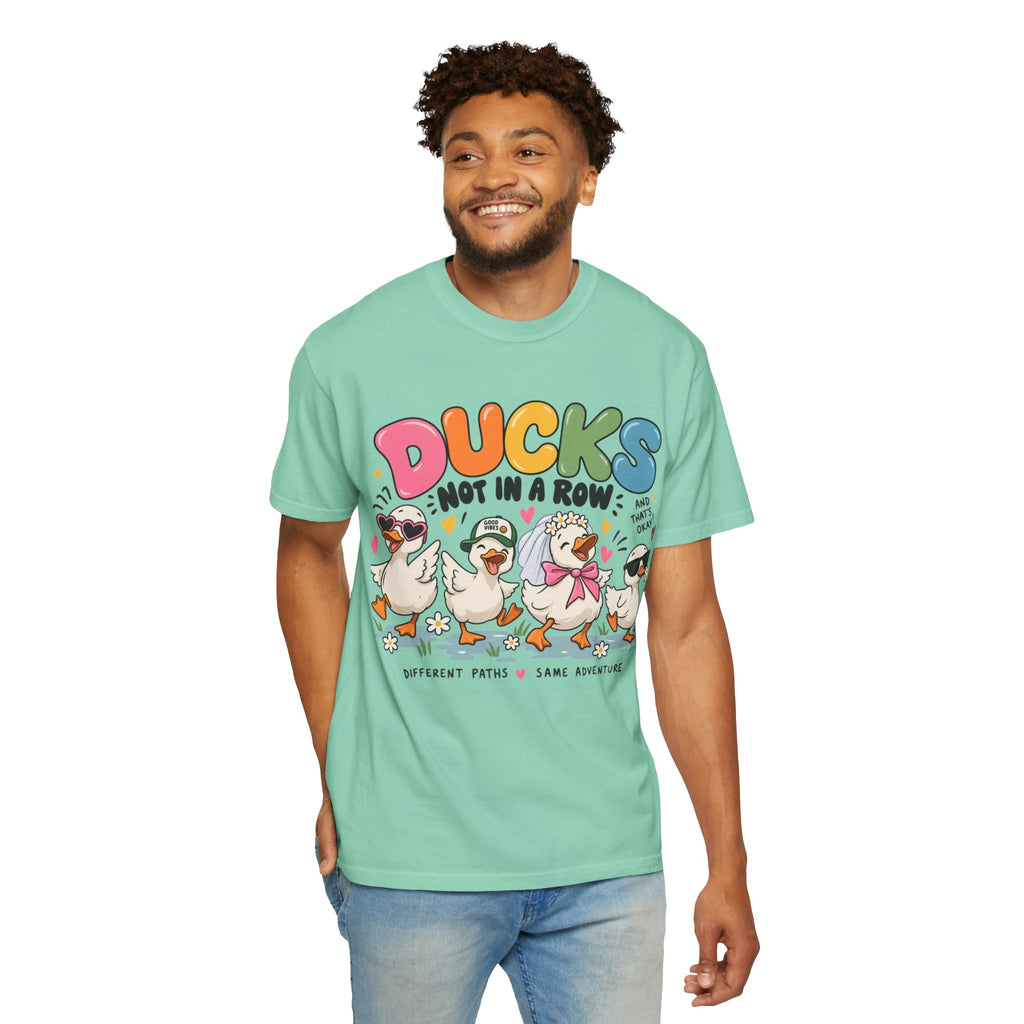 Ducks Not In A Row tee | Cute Duck Illustration T-Shirt, Different Paths Same Adventure