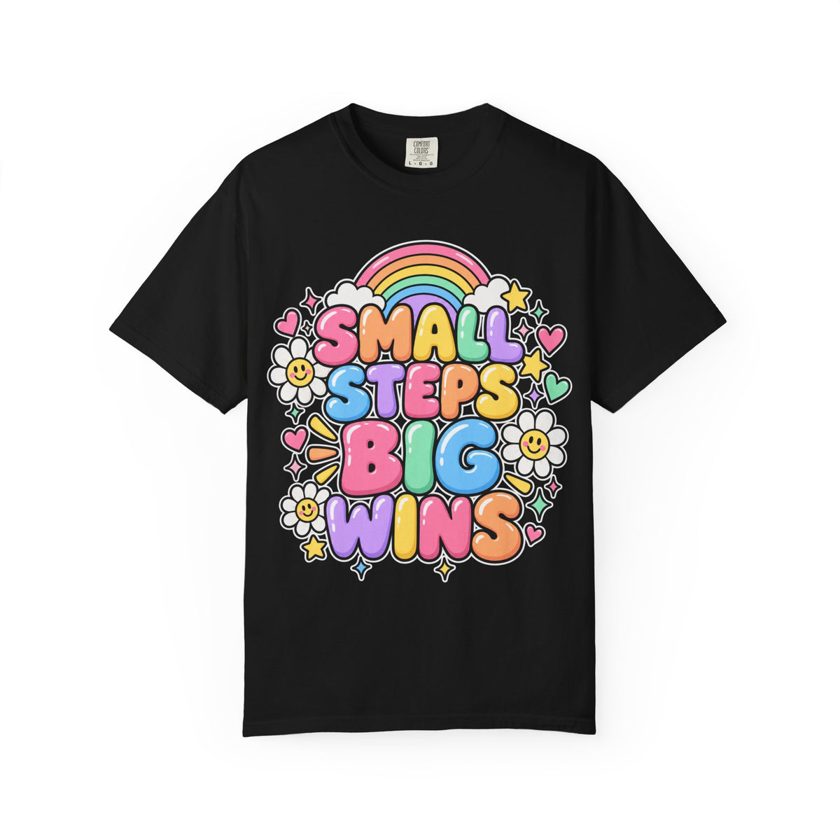 Small Steps Big Wins T-shirt | Retro Rainbow Positive Graphic