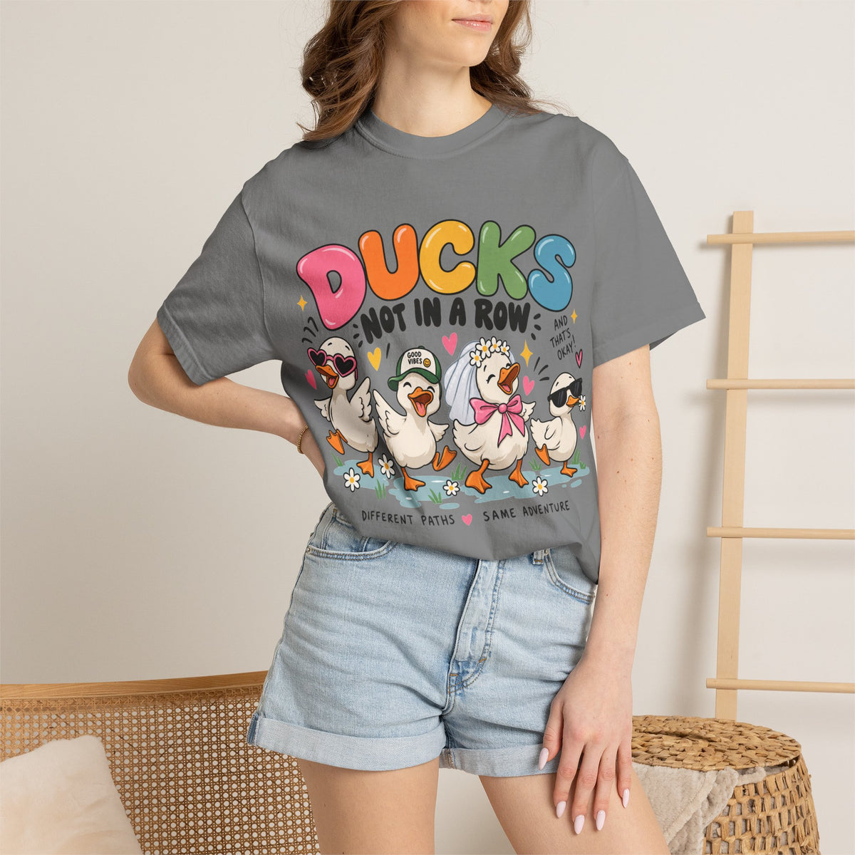 Ducks Not In A Row tee | Cute Duck Illustration T-Shirt, Different Paths Same Adventure
