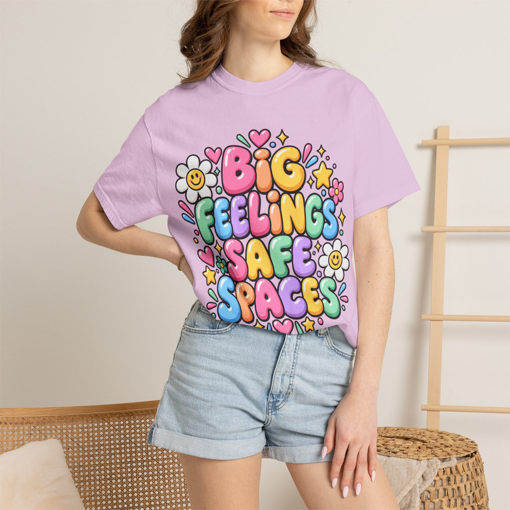 Big Feelings Safe Spaces T-shirt | Pastel Cute Floral Typography