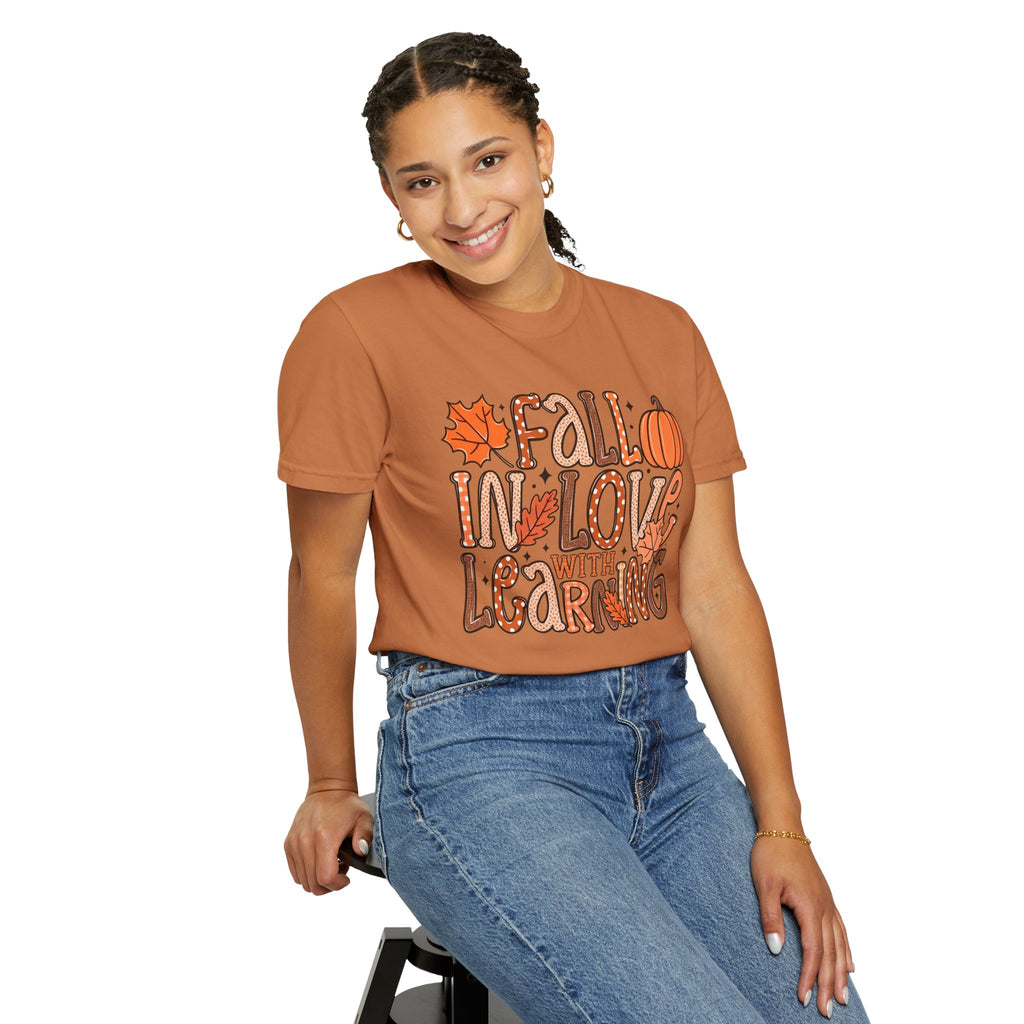 Fall in Love with Learning T-Shirt | Teacher Autumn Pumpkin Leaves