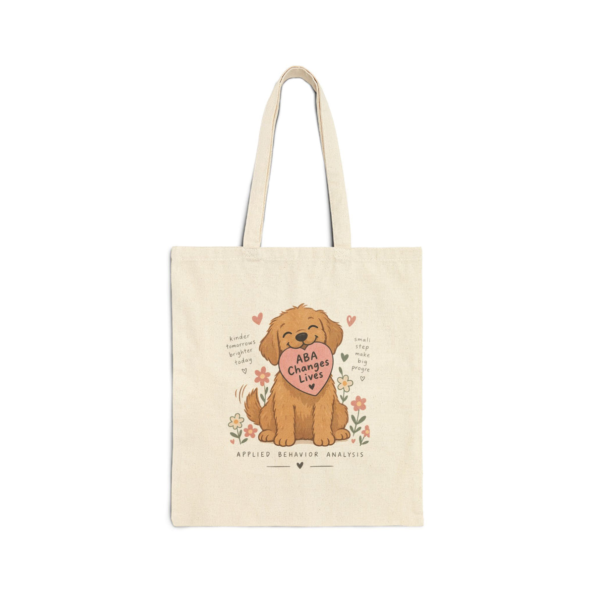 Golden Retriever Puppy Holding Heart tote bag | Cute Dog Illustration, Floral Accents