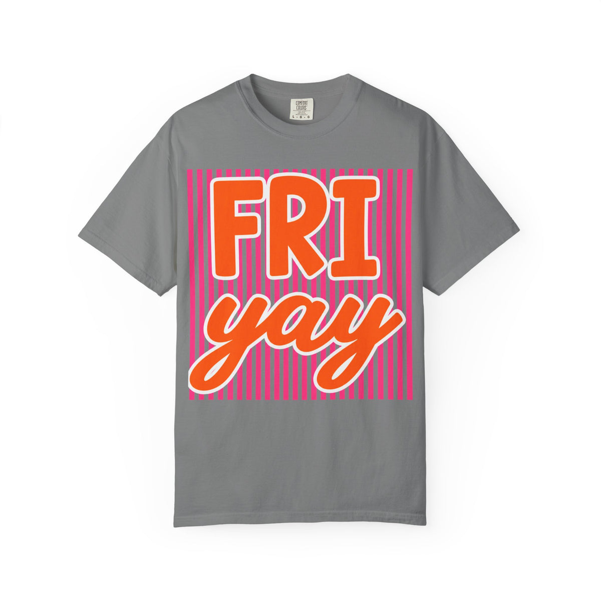 FRI yay T-shirt | Bright Retro Text, Pink Stripes