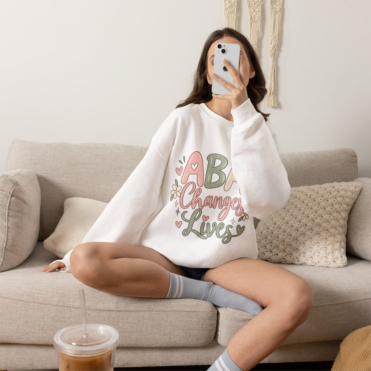 ABA Changes Lives Sweatshirt | Autism Therapy Awareness, Pastel Floral Design