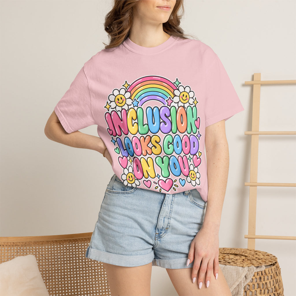 Inclusion Looks Good On You T-Shirt | Rainbow Smiles Graphic Tee