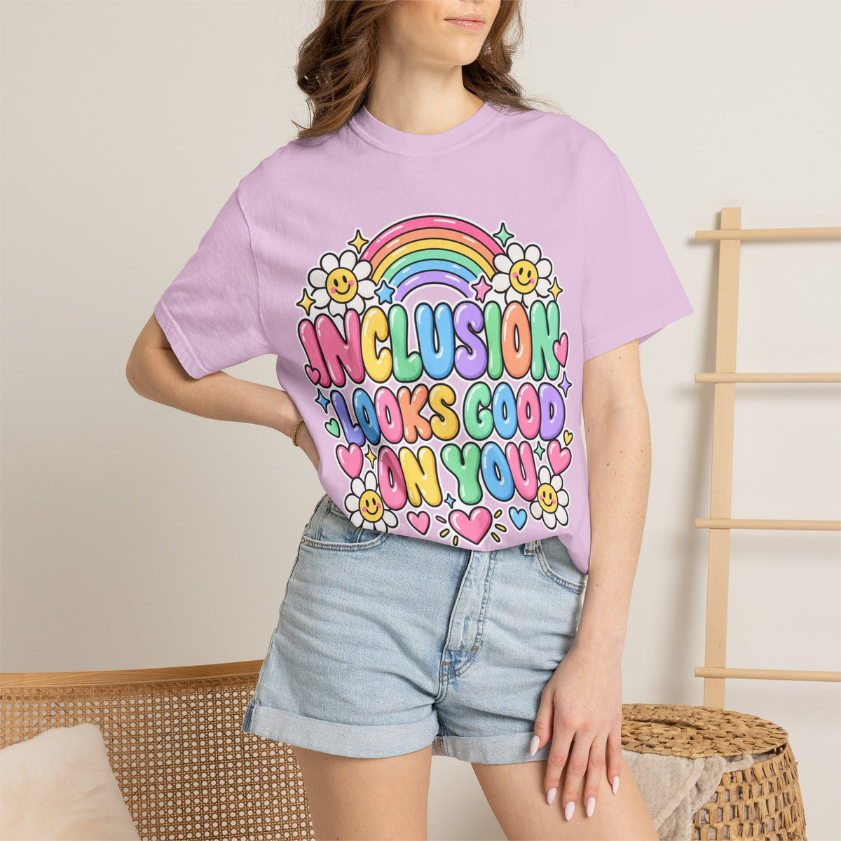 Inclusion Looks Good On You T-Shirt | Rainbow Smiles Graphic Tee