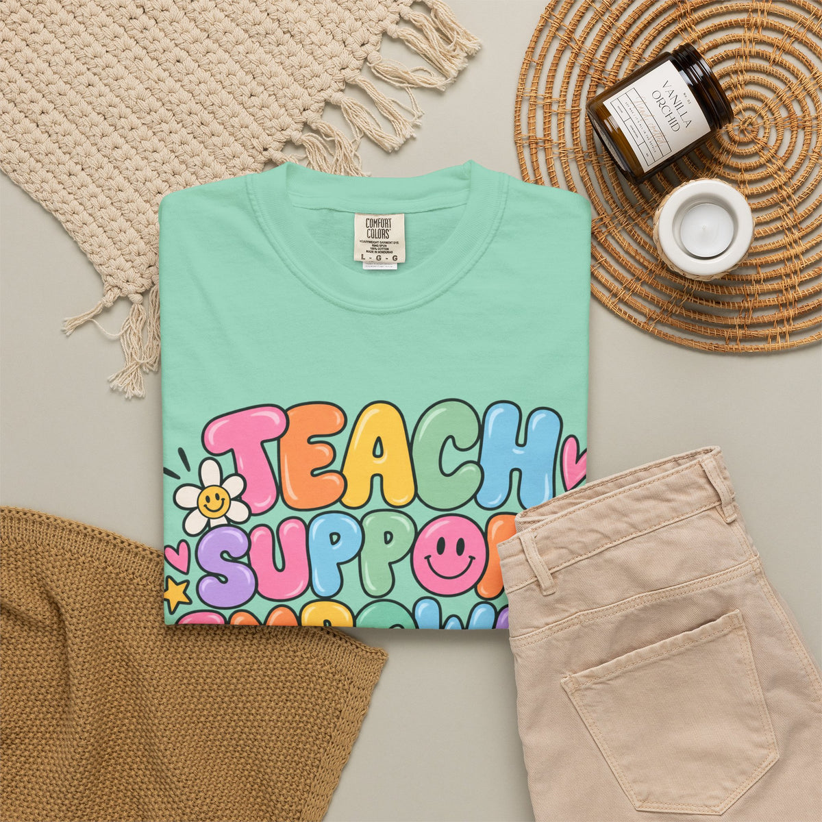 Teach Support Empower Include Repeat T-shirt | Rainbow Positivity Tee