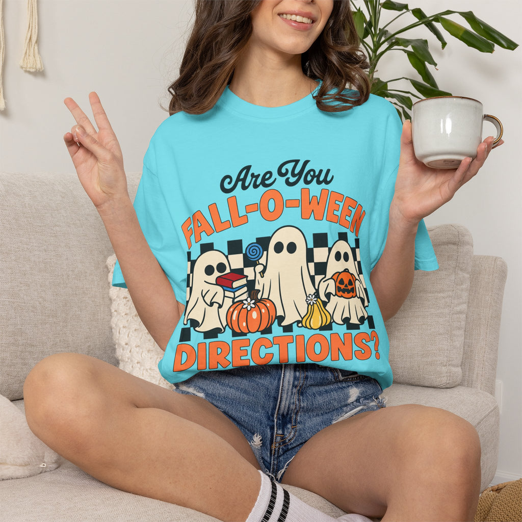 Fall-o-ween Ghosts Directions? T-shirt | Halloween pumpkin retro graphic