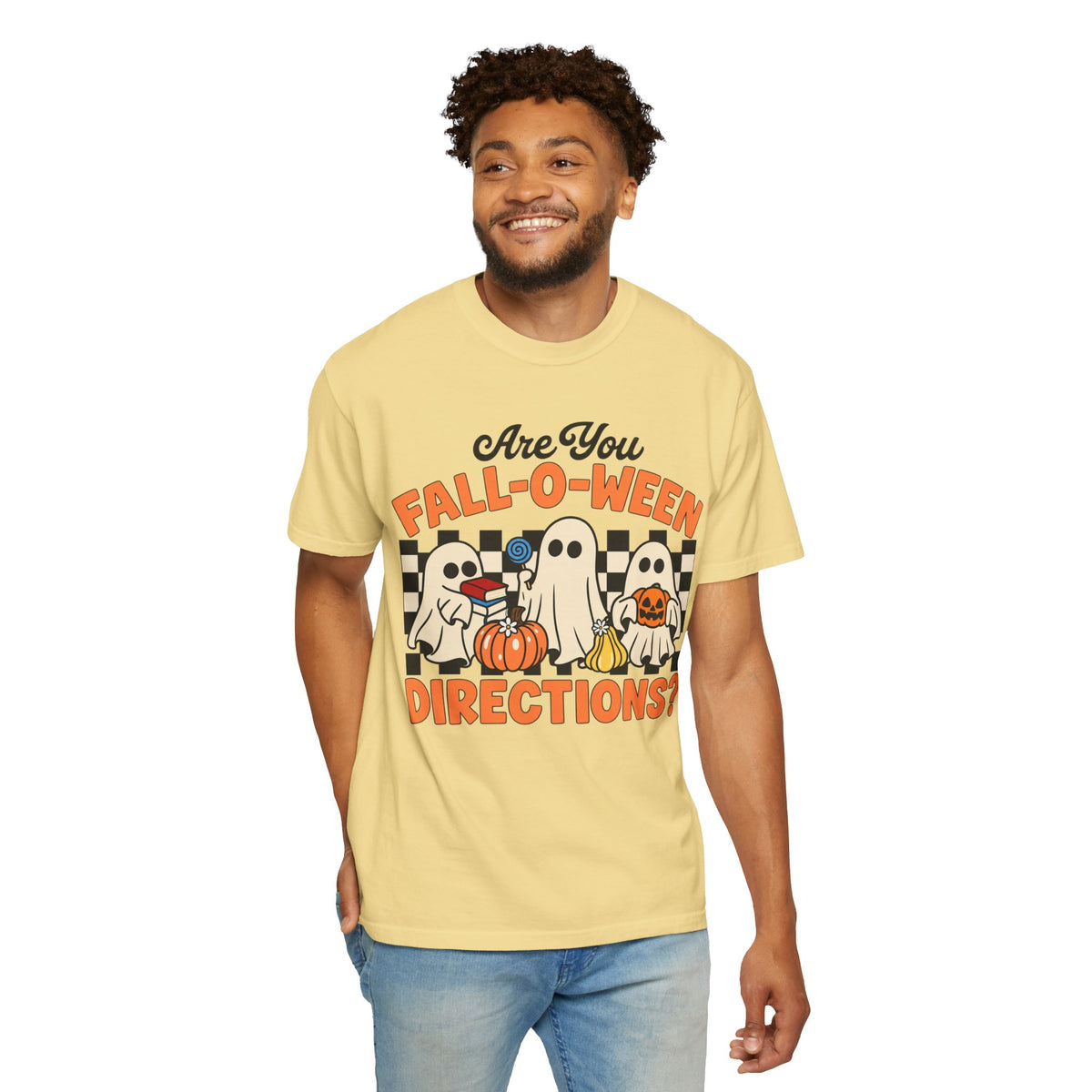 Fall-o-ween Ghosts Directions? T-shirt | Halloween pumpkin retro graphic