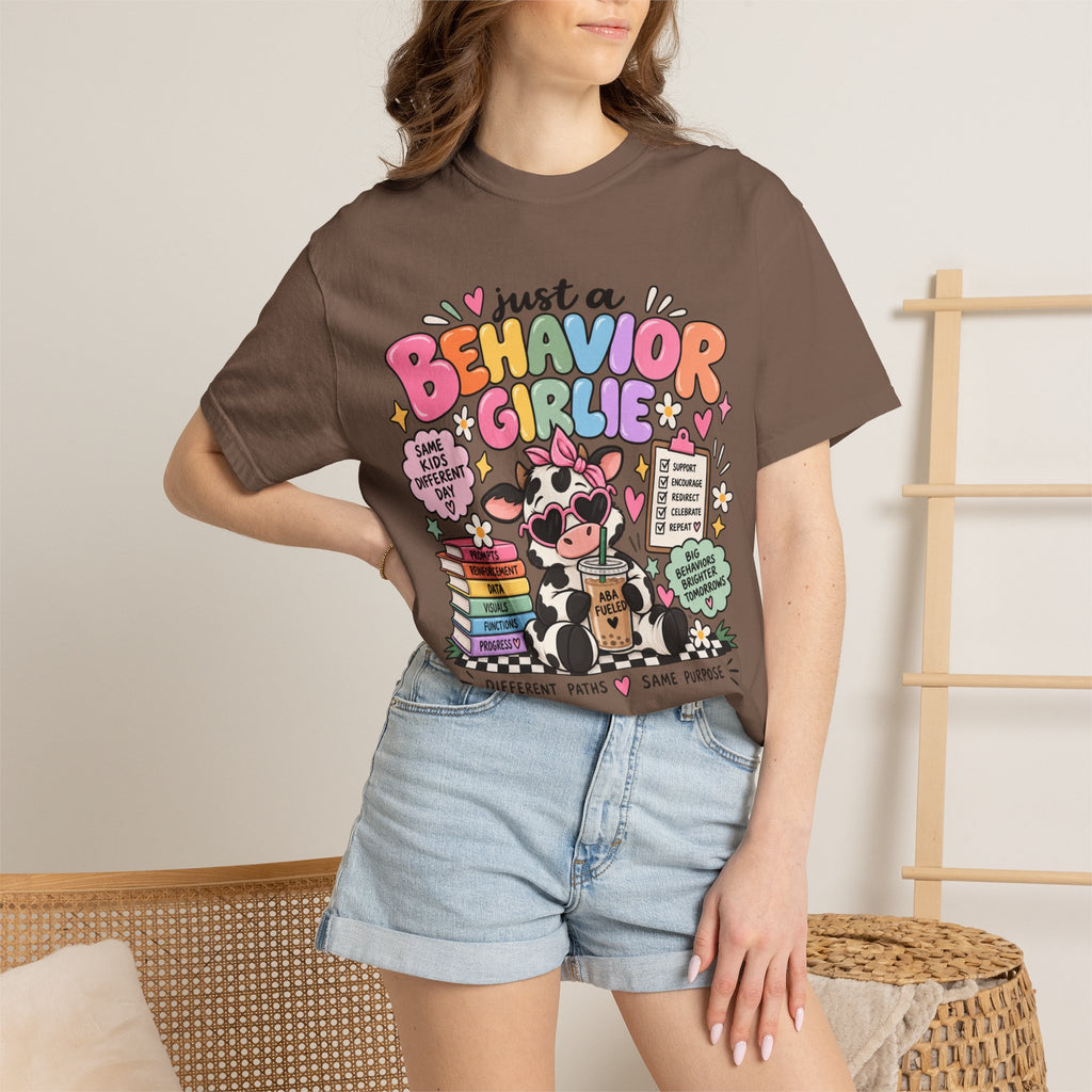 Just a Behavior Girl T-shirt | Cute Cow Therapist Illustration