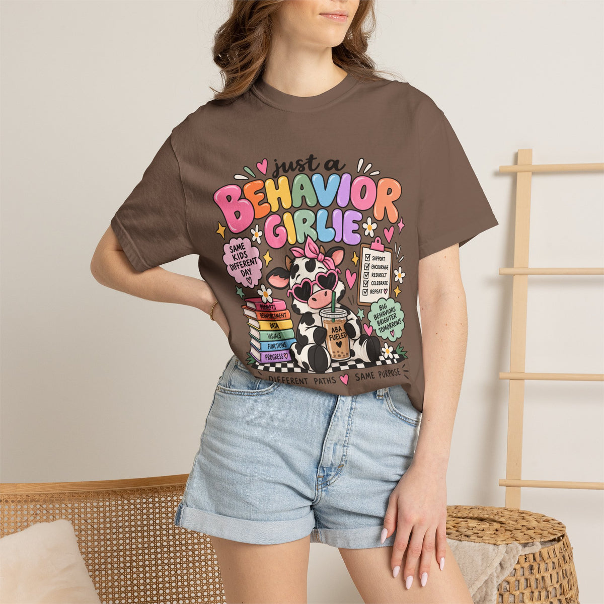 Just a Behavior Girl T-shirt | Cute Cow Therapist Illustration