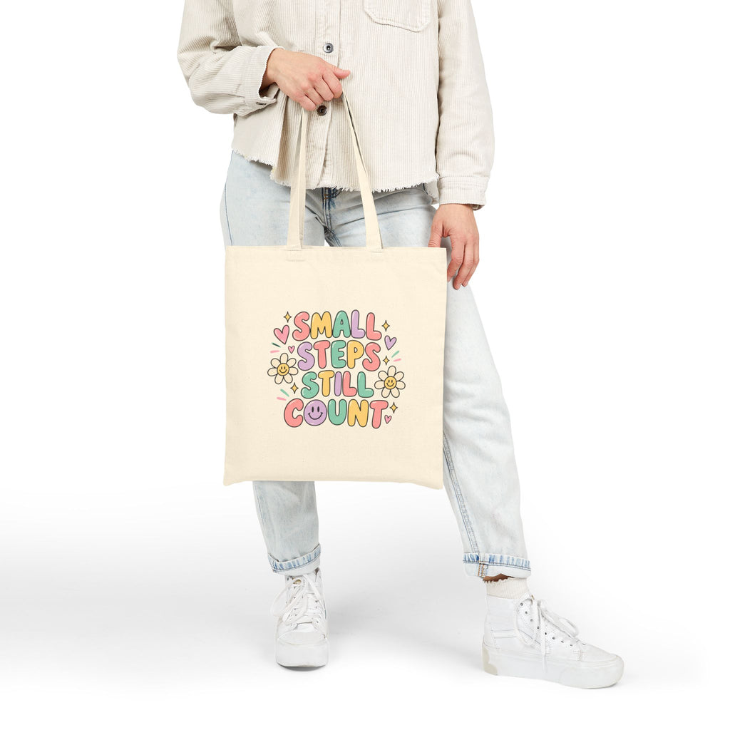 Small Steps Still Count Tote Bag | Pastel Floral Positive Quote