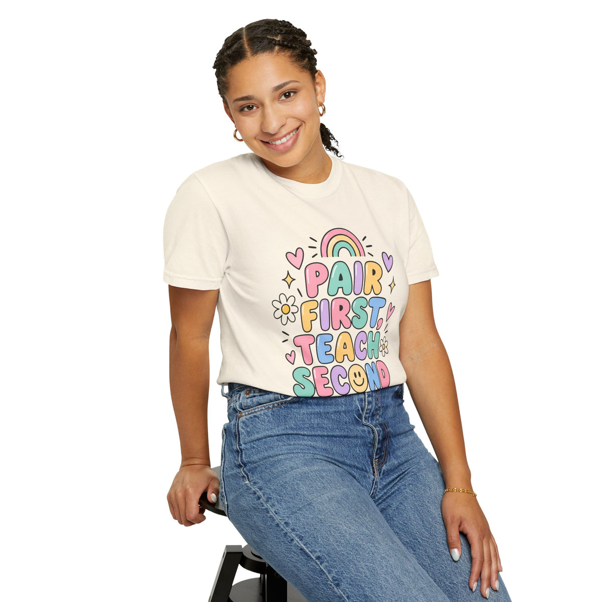 Pair First Teach Second T-Shirt | Cute Rainbow Classroom Design