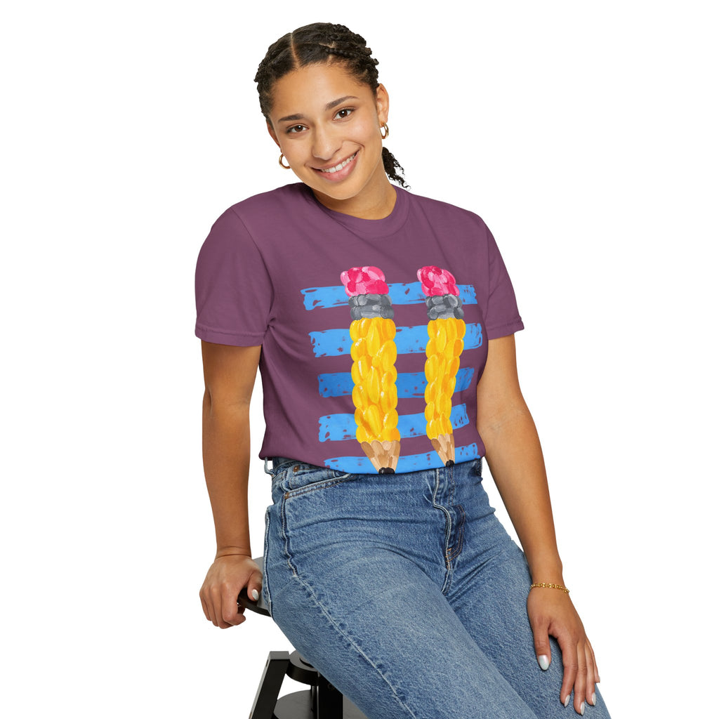 Braided Pencil Illustration T-Shirt | School Art Teacher Tee