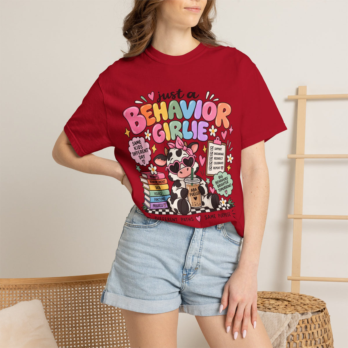 Just a Behavior Girl T-shirt | Cute Cow Therapist Illustration