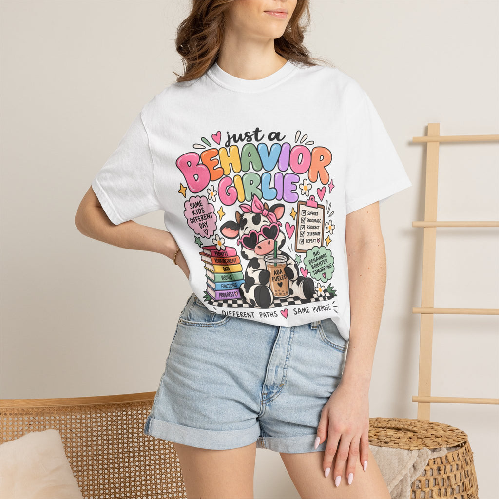Just a Behavior Girl T-shirt | Cute Cow Therapist Illustration