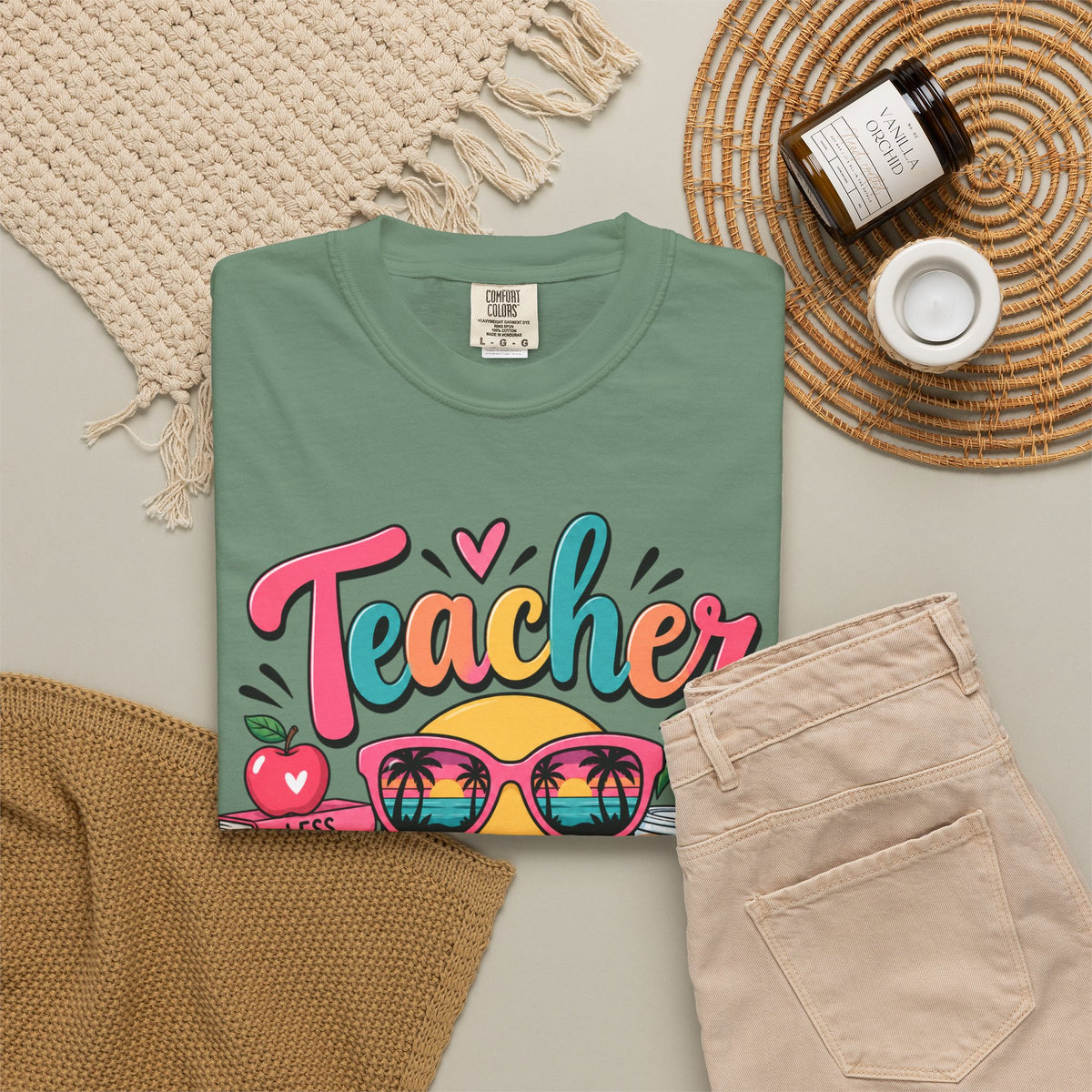 Teacher Off Duty T-shirt | Smiley Sunglasses, Books, Palm Trees, Coffee