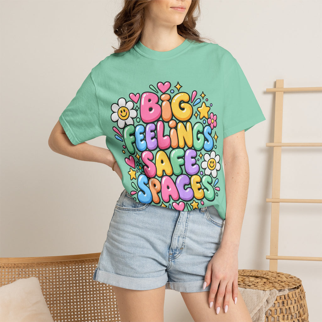 Big Feelings Safe Spaces T-shirt | Pastel Cute Floral Typography