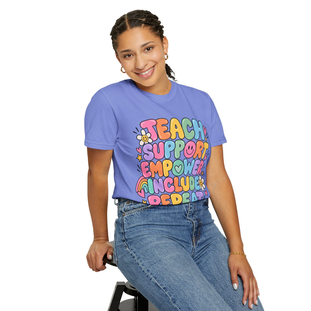 Teach Support Empower Include Repeat T-shirt | Rainbow Positivity Tee