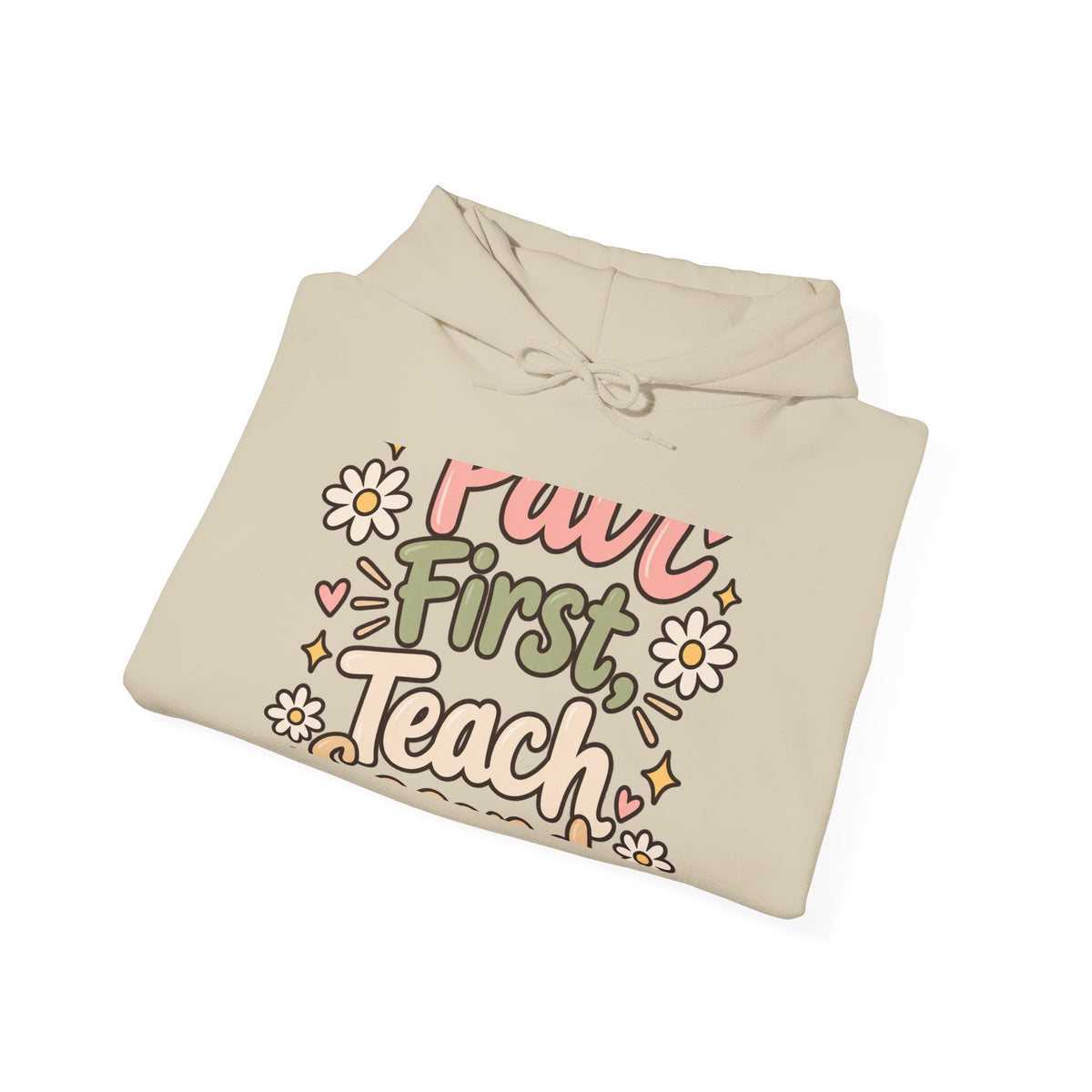 Teacher Hoodie — "But First Teach" Floral Retro Pullover