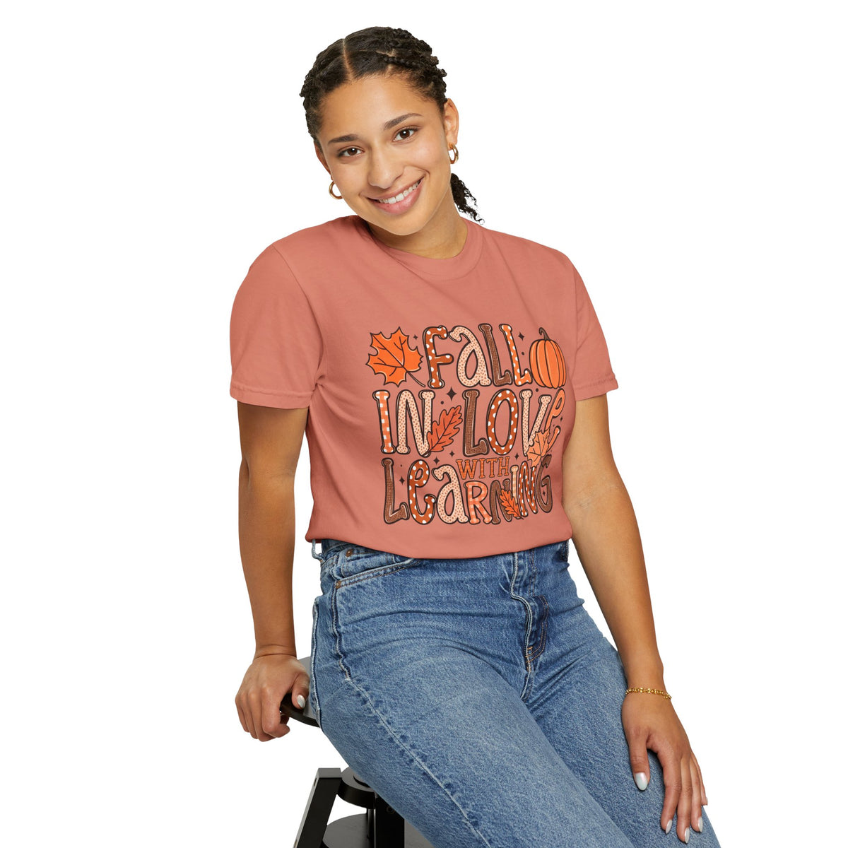 Fall in Love with Learning T-Shirt | Teacher Autumn Pumpkin Leaves