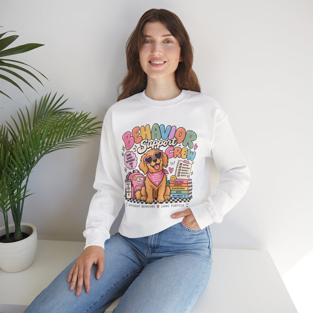 Behavior Support Crew sweatshirt | School Therapy Dog Design, Books & Classroom Icons