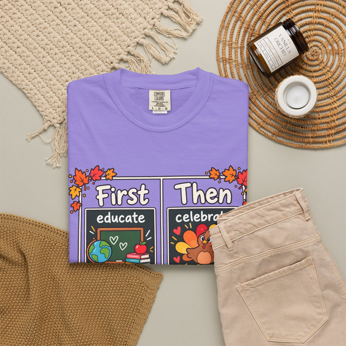 First Educate Then Celebrate fall break T-shirt | Teacher Autumn Design
