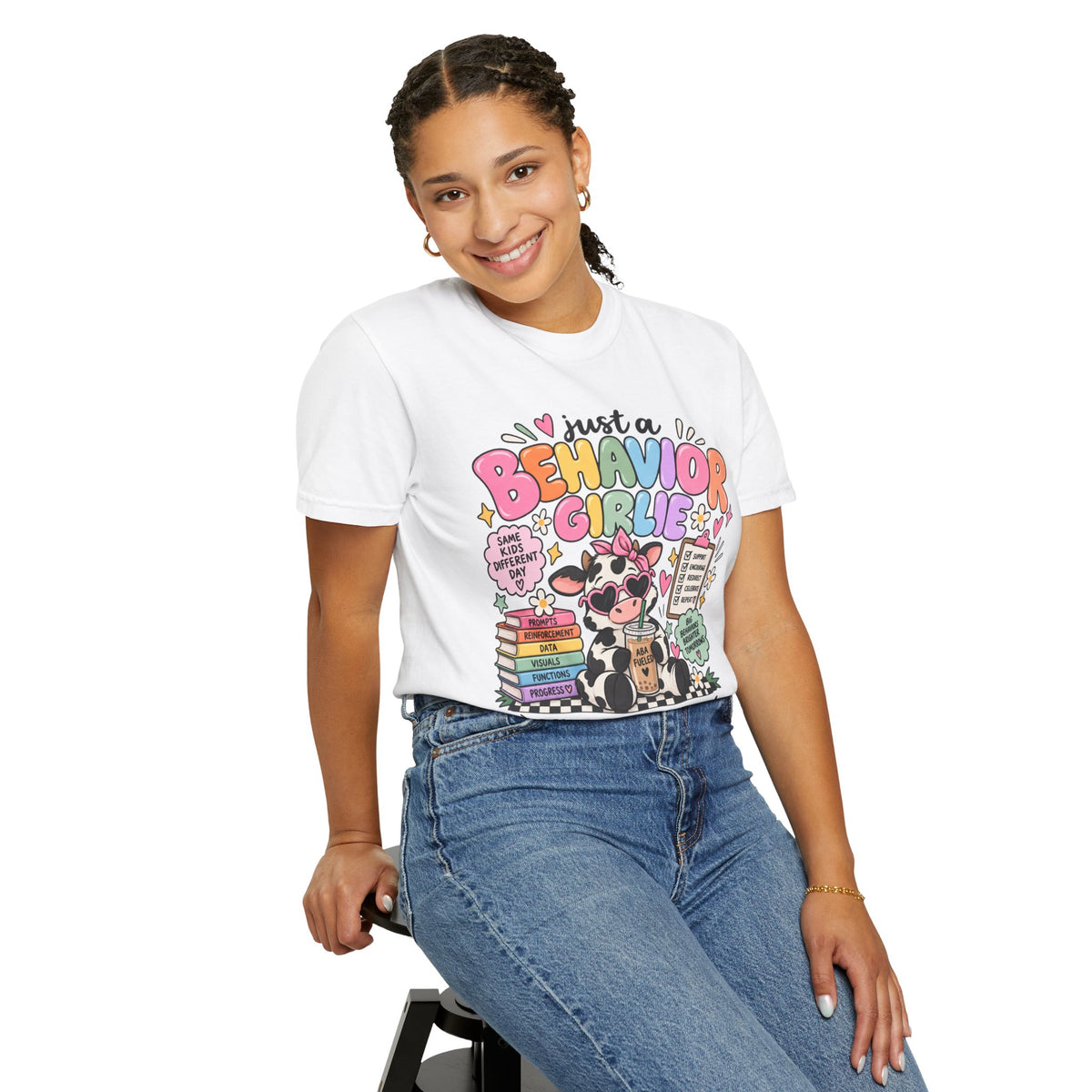 Just a Behavior Girl T-shirt | Cute Cow Therapist Illustration