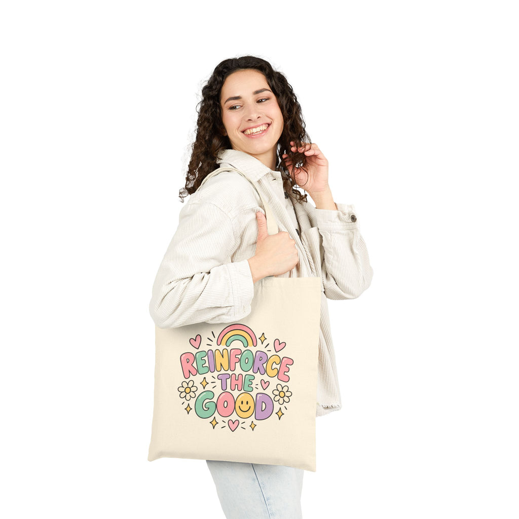 Reinforce The Good tote bag | Rainbow floral positive message cotton tote