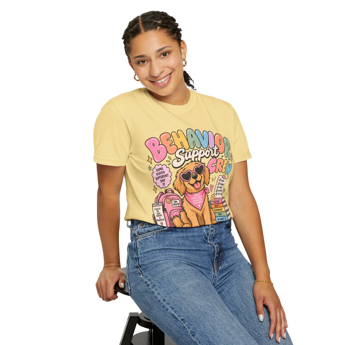 Behavior Support Crew T-shirt | Golden Retriever School Therapy Design